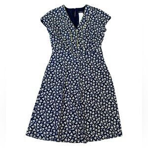 Weekend Max Mara Dress Short Sleeve Navy Blue w/ White green Floral Mini Size 10